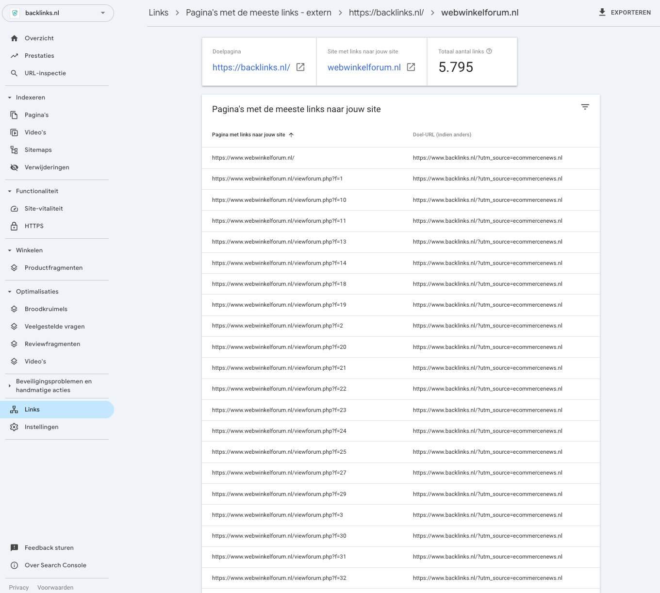 Google Search Console Meest gelinkte pagina's level 2