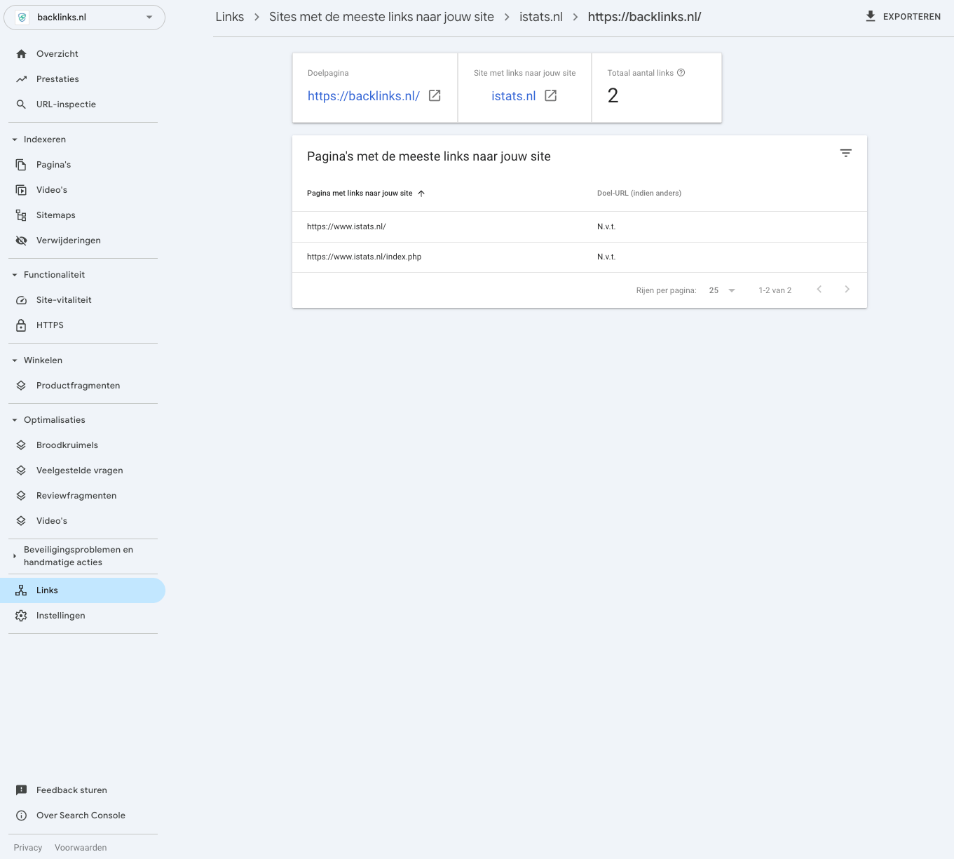 Google Search Console Sites met de meeste links naar jouw website level 2